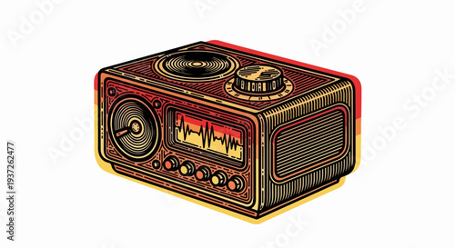 Retro tabletop radio receiver illustration