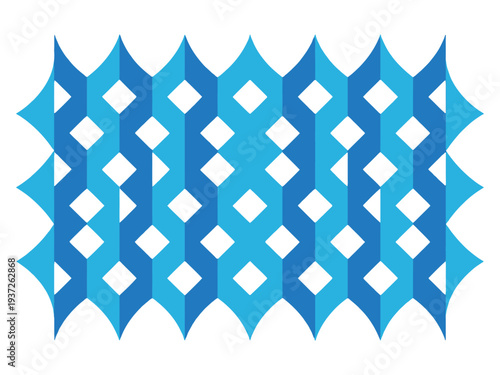 Blue Geometric Pattern with Diamond Shapes and Sharp Edges on White Background