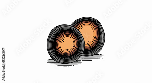 Two exotic fruit halves cross section engraving illustration