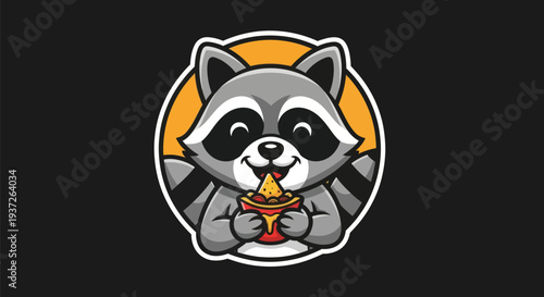 Cartoon raccoon holding snacks vector
