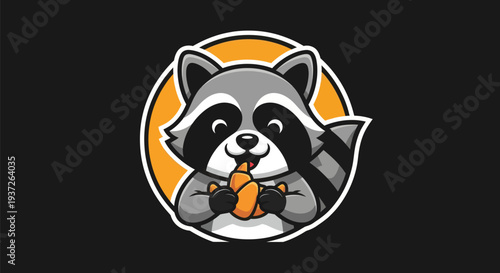 Cartoon raccoon with carrot on black