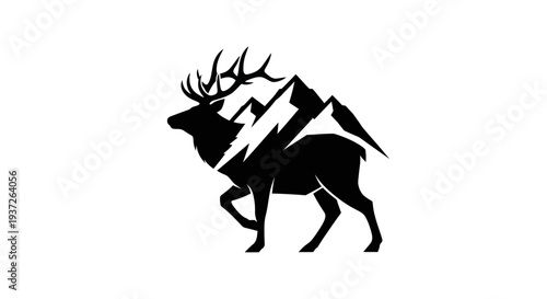 Deer and mountain symbol on white background