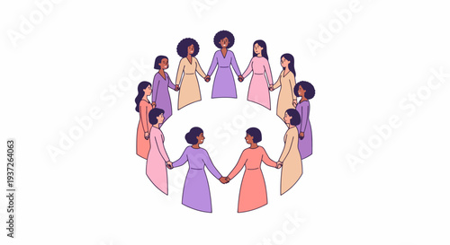 Diverse group of women holding hands in unity circle