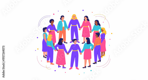 Diverse group of women holding hands in supportive circle