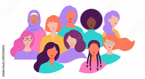 Diverse group of women with different hairstyles and glasses