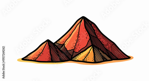 Two large spice mounds with smaller heaps in vintage line art