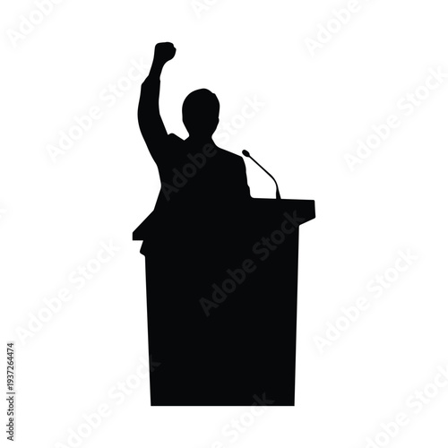 Confident speaker giving a powerful presentation from a podium