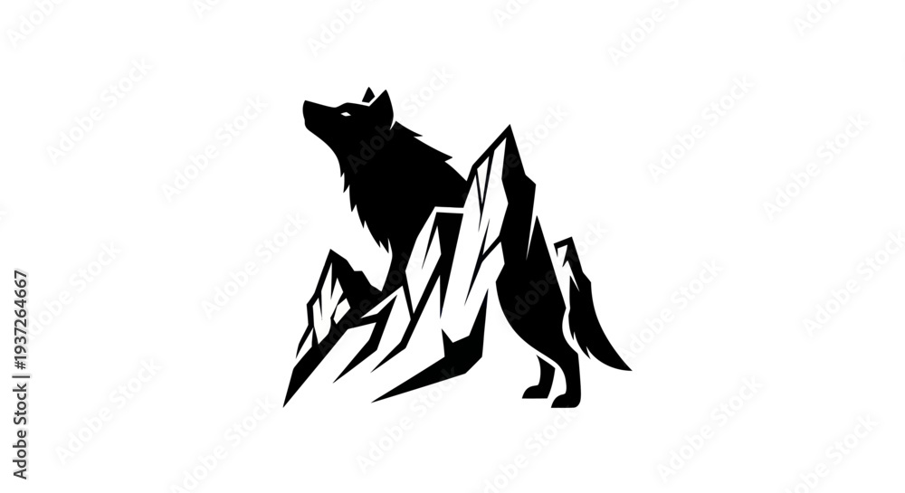 Fototapeta premium Silhouette wolf and mountains