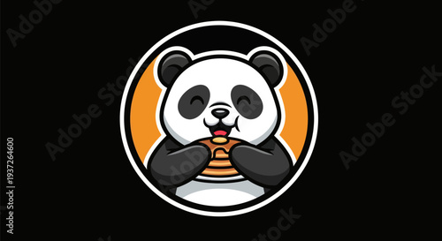 Cartoon panda eating pancakes