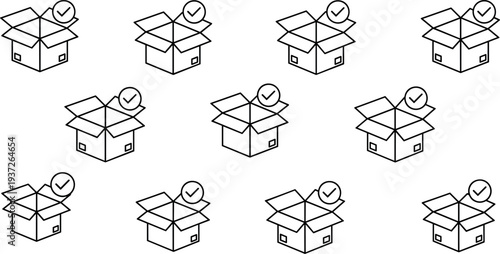 Package delivery box icons collection, verified shipping parcel symbols, logistics confirmation vector illustration set