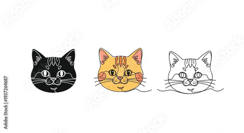 Collection of three stylized cat head illustrations showing different artistic styles clearly presented side-by-side