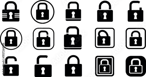 Padlock security icons collection, lock protection symbols, privacy and data security lock icons vector set