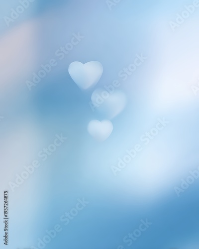 Hearts appear softly in the background with a blue hue during a quiet moment of reflection