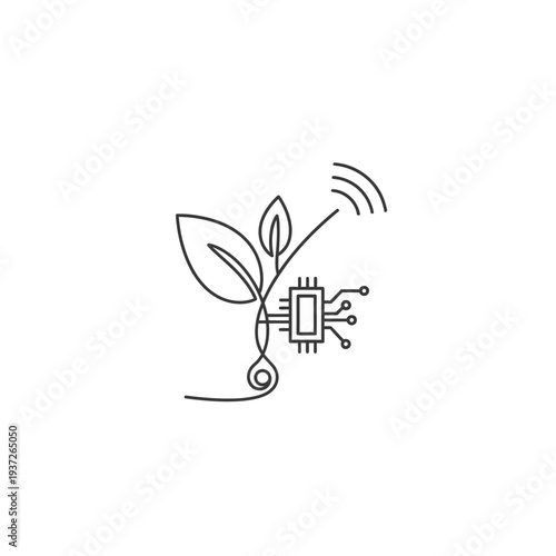 Technology meets green leafy plant.