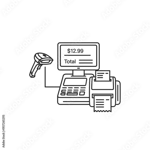 Cash Register with Barcode Scanner.