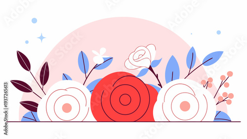 Beautiful floral arrangement with roses and leaves, delicate and elegant design