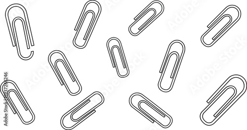 Paper clip icons collection, office stationery paperclip symbols, document attachment clips minimal outline vector set