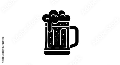 Minimalist graphic icon featuring a full glass of foamy beer, representing drinks and celebrations
