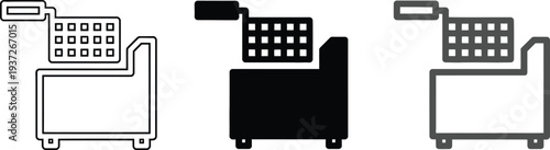 Deep Fryer Icon Set Vector Illustration: Kitchen Appliance Flat Design, Cooking Equipment Graphic Art