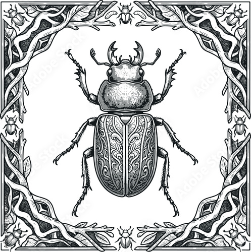 vector illustration of a black and white beetle clipart