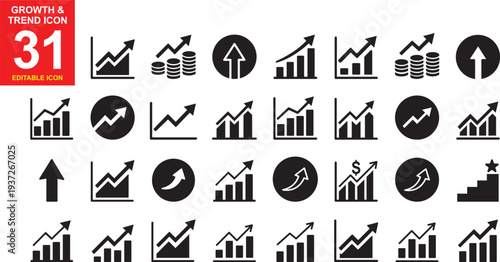 Powerful Business Growth Analytics Icon Set for Finance Dashboard, Startup Success Presentation, Marketing Reports and Investment Trend Visualization