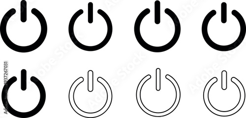 Power button icons collection, on off switch symbols, startup shutdown interface buttons minimal vector set