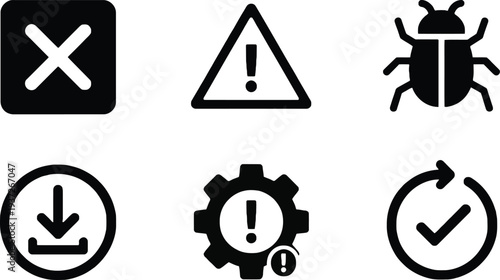 Set of Modern Flat Design Icons: Error, Warning, Bug, Download, Settings, Refresh - Vector Graphic