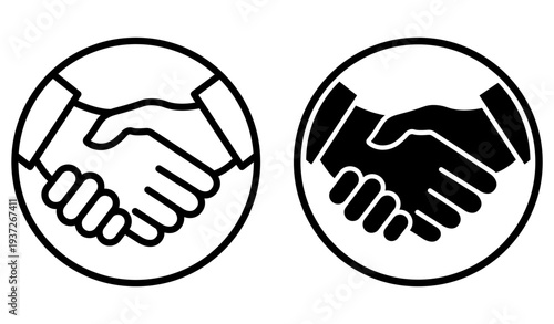 Handshake inside circle set. Business deal symbol. Agreement conceptual symbol. Vector illustration isolated on white.