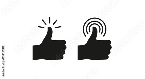 Minimalist flat vector illustration of hand gesture icons showing a thumb touch interaction.