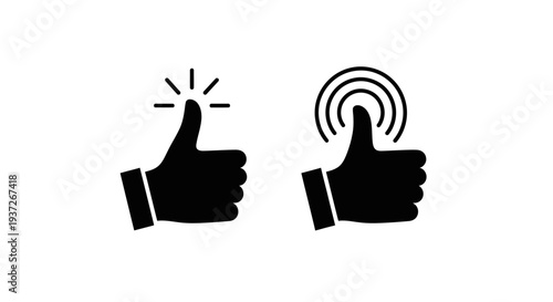 Minimalist flat vector illustration of hand gesture icons showing a thumb touch interaction.
