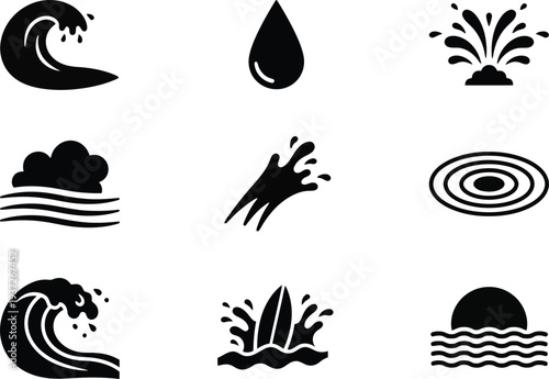 Water wave splash droplet ocean sea elements icon set flat design vector illustration scalable graphic