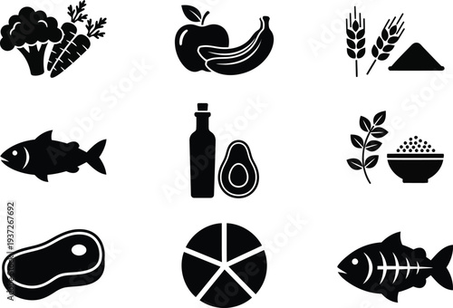 Set of 9 organic and food related vector icons flat design illustration scalable graphic