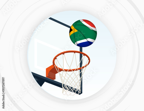 South Africa Flag Themed Basketball in Motion, Scoring Moment in Basketball Game.
