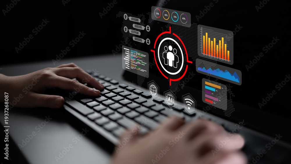 Fototapeta premium Target audience analytics enhances AI interaction platform, user engagement, and marketing strategy Parse