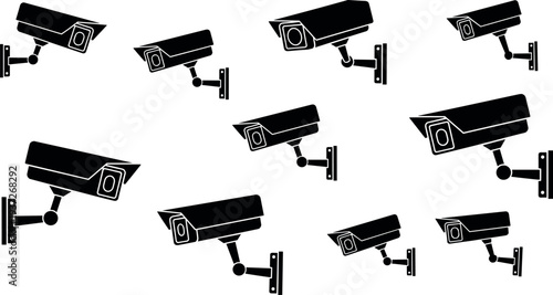 Security camera icons collection, CCTV surveillance camera symbols, monitoring protection system vector illustration set