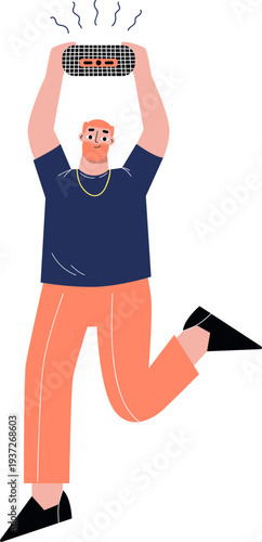 Mobile sound device in guy hands play music