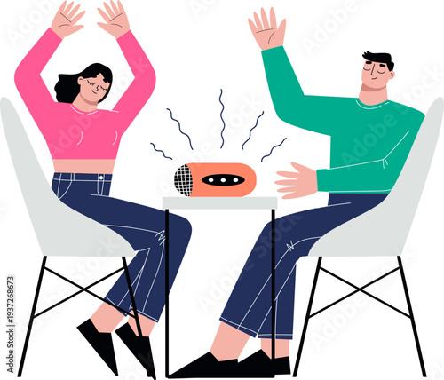 People listen radio together. Person enjoy music