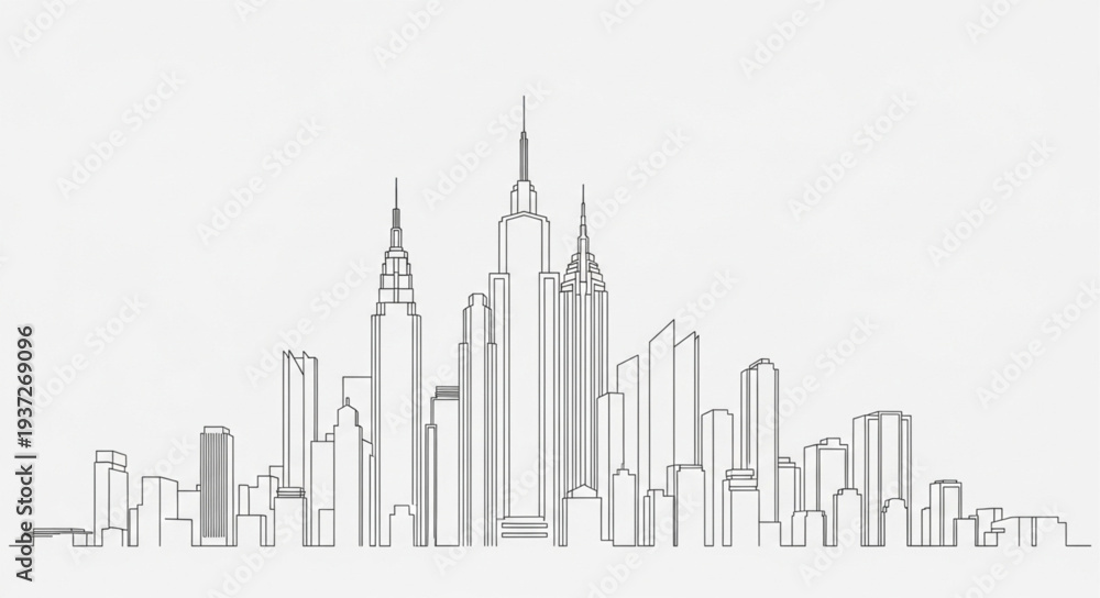 Obraz premium Minimalist Line Drawing of a City Skyline.