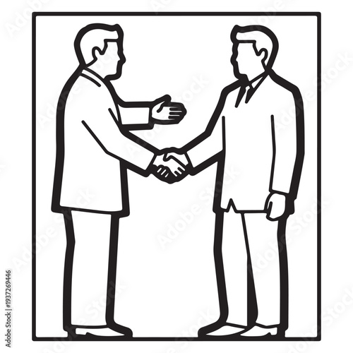 Two business professionals shaking hands in a formal agreement setting