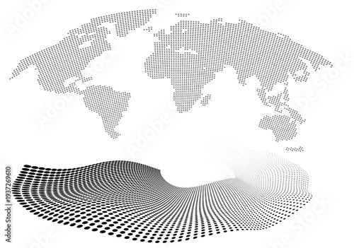 Global data wave with dotted world map abstract digital network visualization element