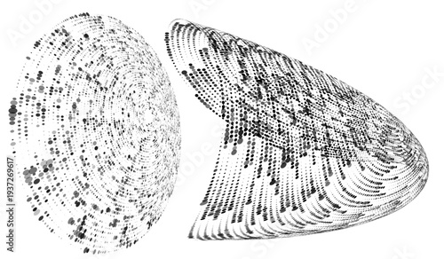 Abstract particle sphere and parametric dot surface geometric data visualization elements