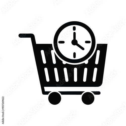 Shopping cart icon merged with a clock, indicating rapid fulfillment and time-sensitive deals