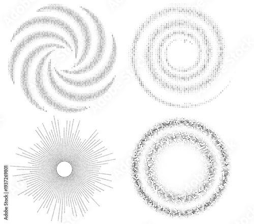 Binary vortex and radial data stream elements made of zeros and ones