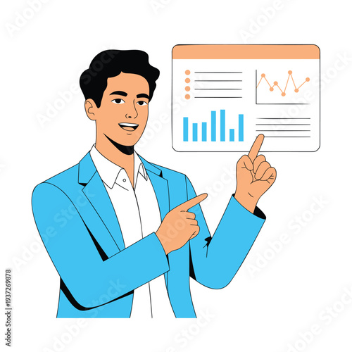 Vector illustration of a man presenting a graph