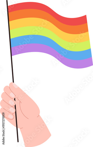 Rainbow flag in human hand. Lgbt pride symbol