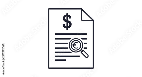 Financial document with magnifying glass icon.