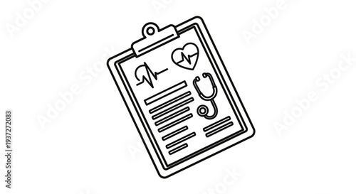 Medical clipboard with stethoscope and heartbeat.