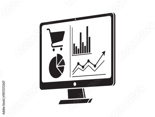 Computer monitor displaying business analytics and e commerce data
