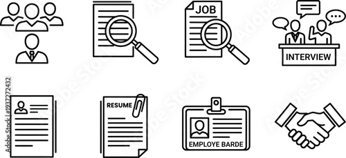 Job recruitment and application process icons set
