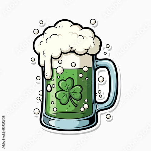 Green Beer Mug with Shamrock Foam Vector for St Patrick Day